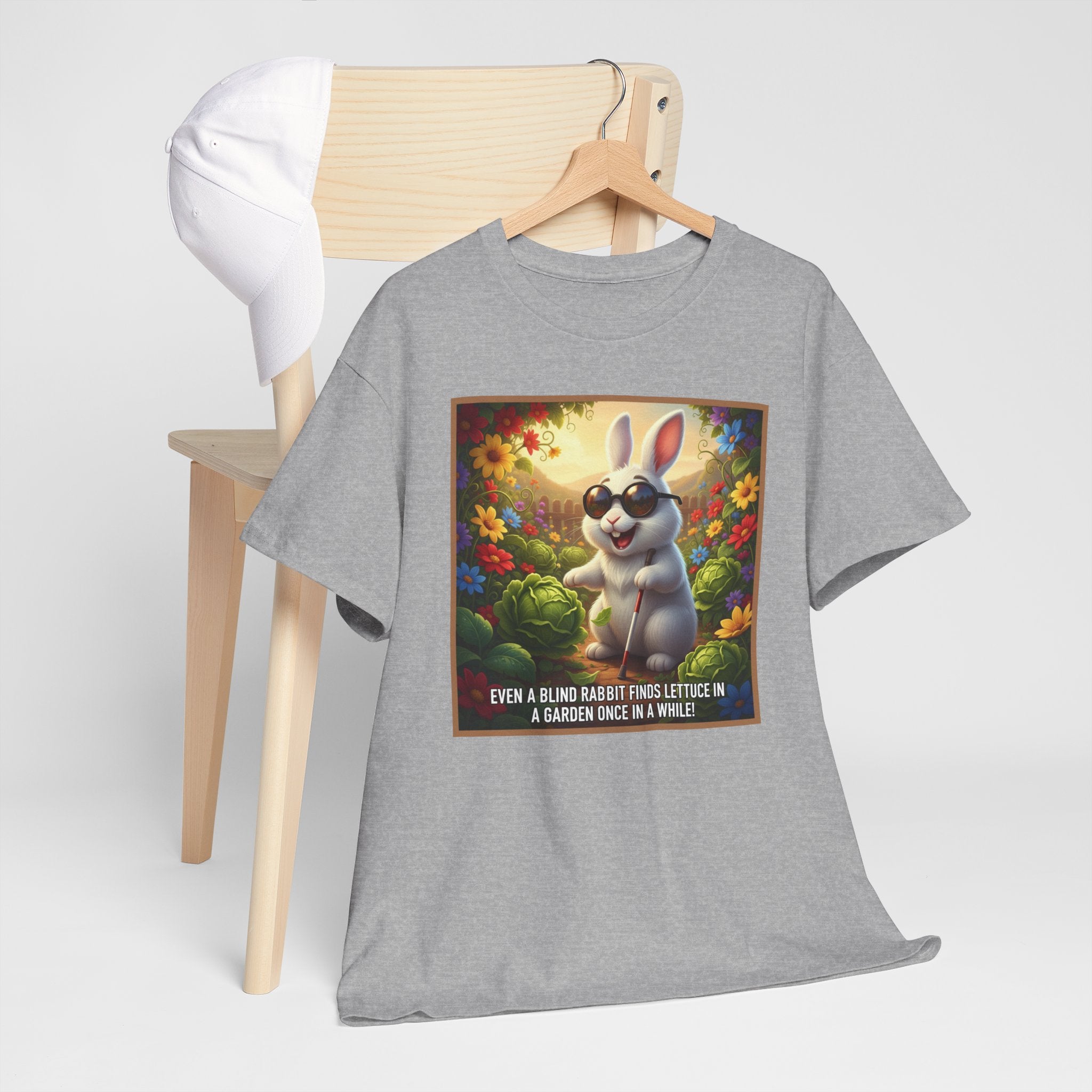 "Even A Blind Rabbit Finds Lettuce In The Garden Once In A While!" Funny Animal T-Shirt | Humorous Garden Tee | Unique Gift for Animal Lovers & Gardeners