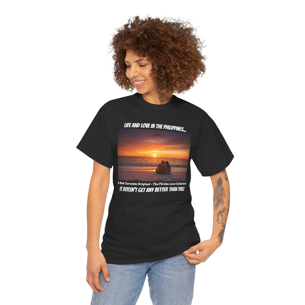 Life and Love in the Philippines, Fil-Am Couple Sunset Kiss Beach Shirt, Filipino American Love, Romantic Couples Gift Tee, Philippines Tour
