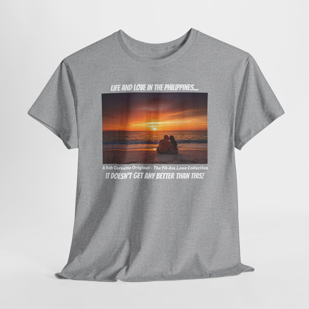 Life and Love in the Philippines, Fil-Am Couple Sunset Kiss Beach Shirt, Filipino American Love, Romantic Couples Gift Tee, Philippines Tour