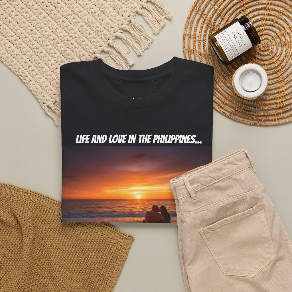Life and Love in the Philippines, Fil-Am Couple Sunset Kiss Beach Shirt, Filipino American Love, Romantic Couples Gift Tee, Philippines Tour