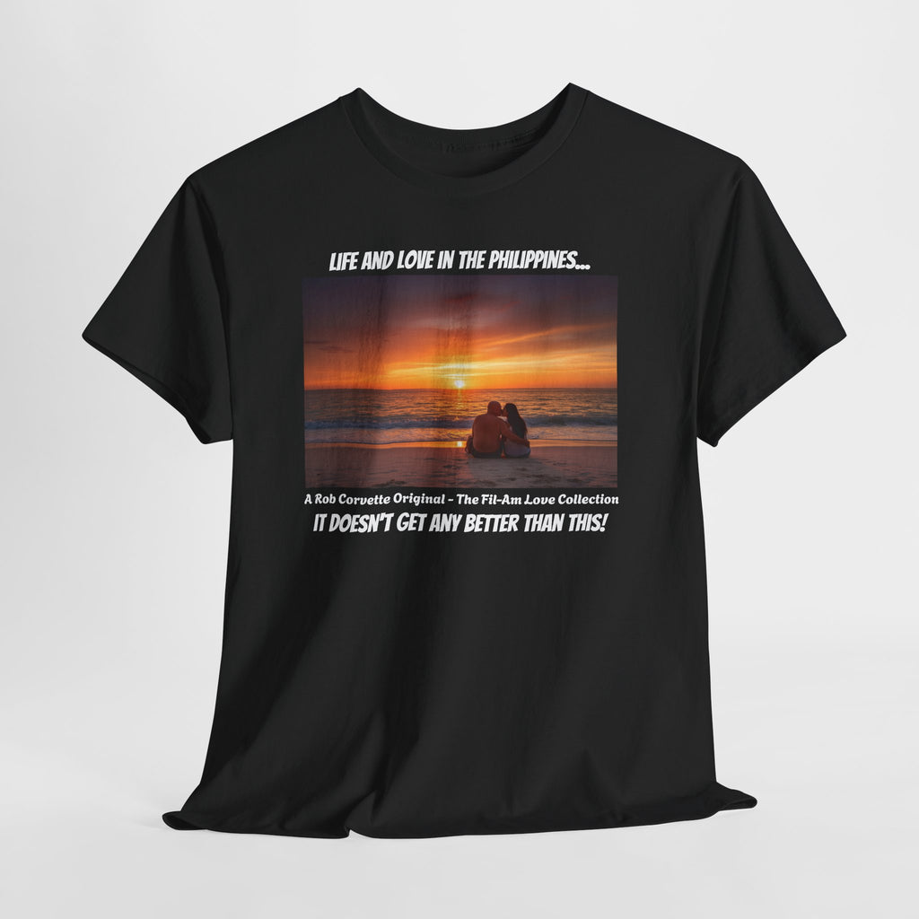 Life and Love in the Philippines, Fil-Am Couple Sunset Kiss Beach Shirt, Filipino American Love, Romantic Couples Gift Tee, Philippines Tour