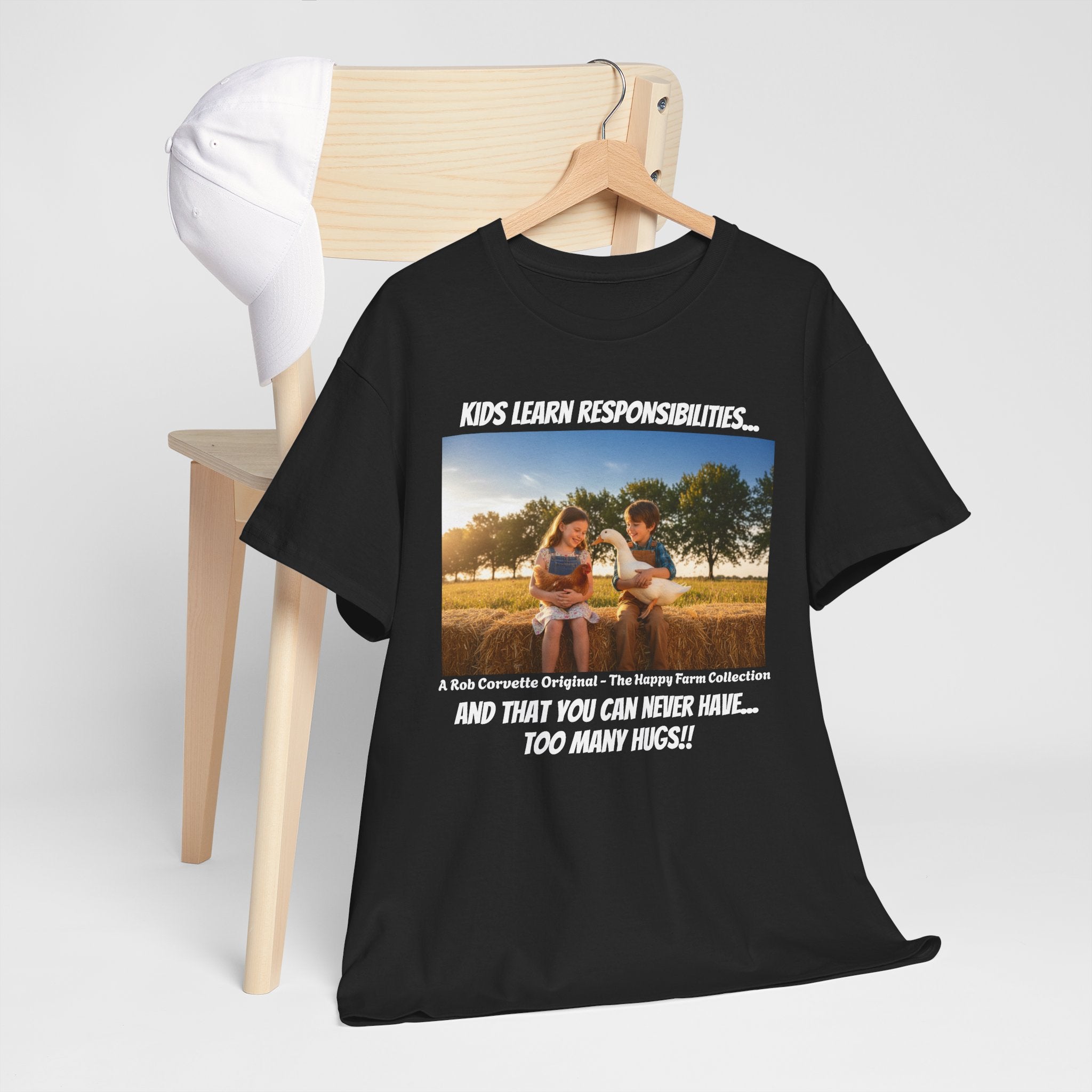 Kids Learn Responsibilities Shirt - You Can Never Have Too Many Hugs - Happy Farm Collection Tee - Farm Kids Gift - Homestead Family Shirt