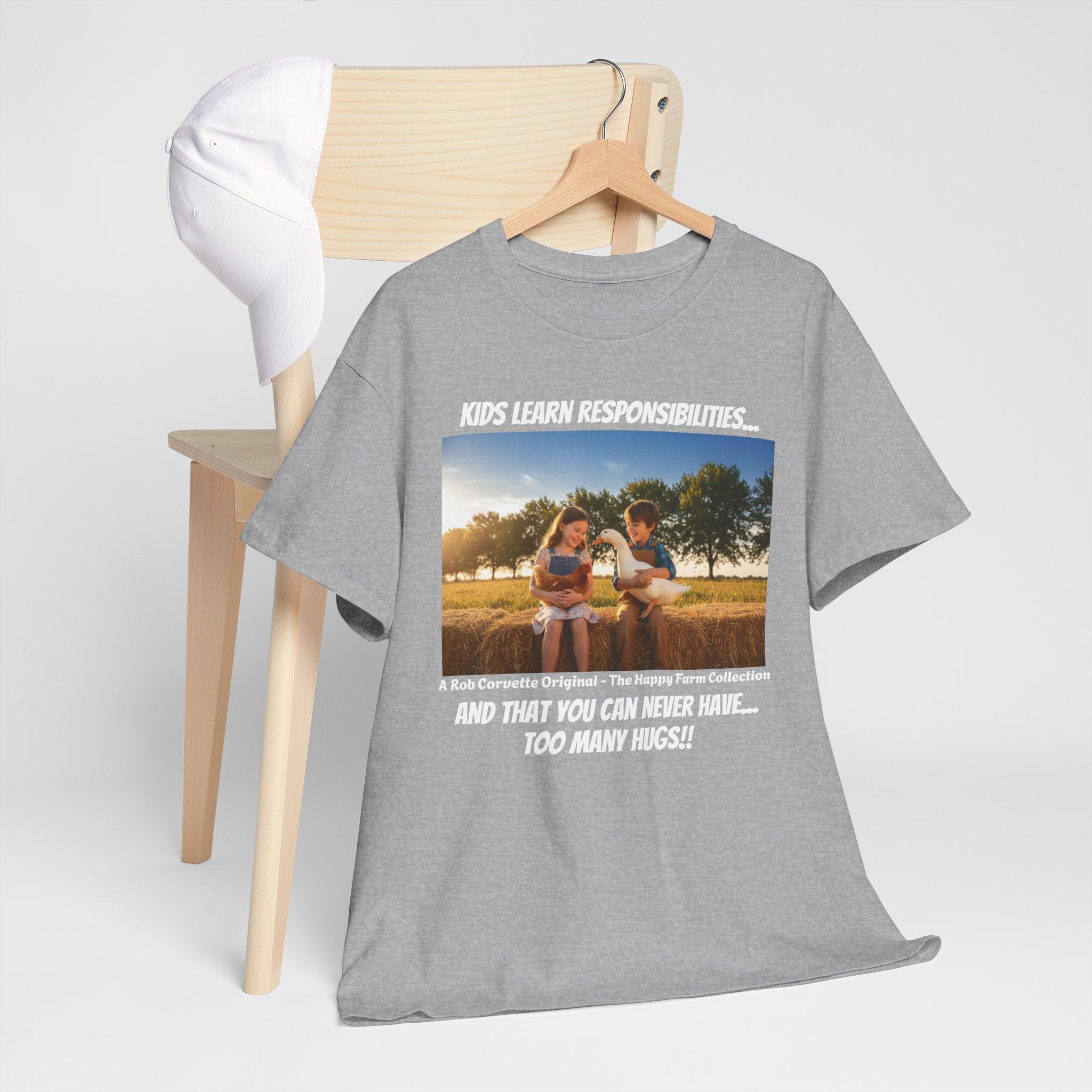 Kids Learn Responsibilities Shirt - You Can Never Have Too Many Hugs - Happy Farm Collection Tee - Farm Kids Gift - Homestead Family Shirt