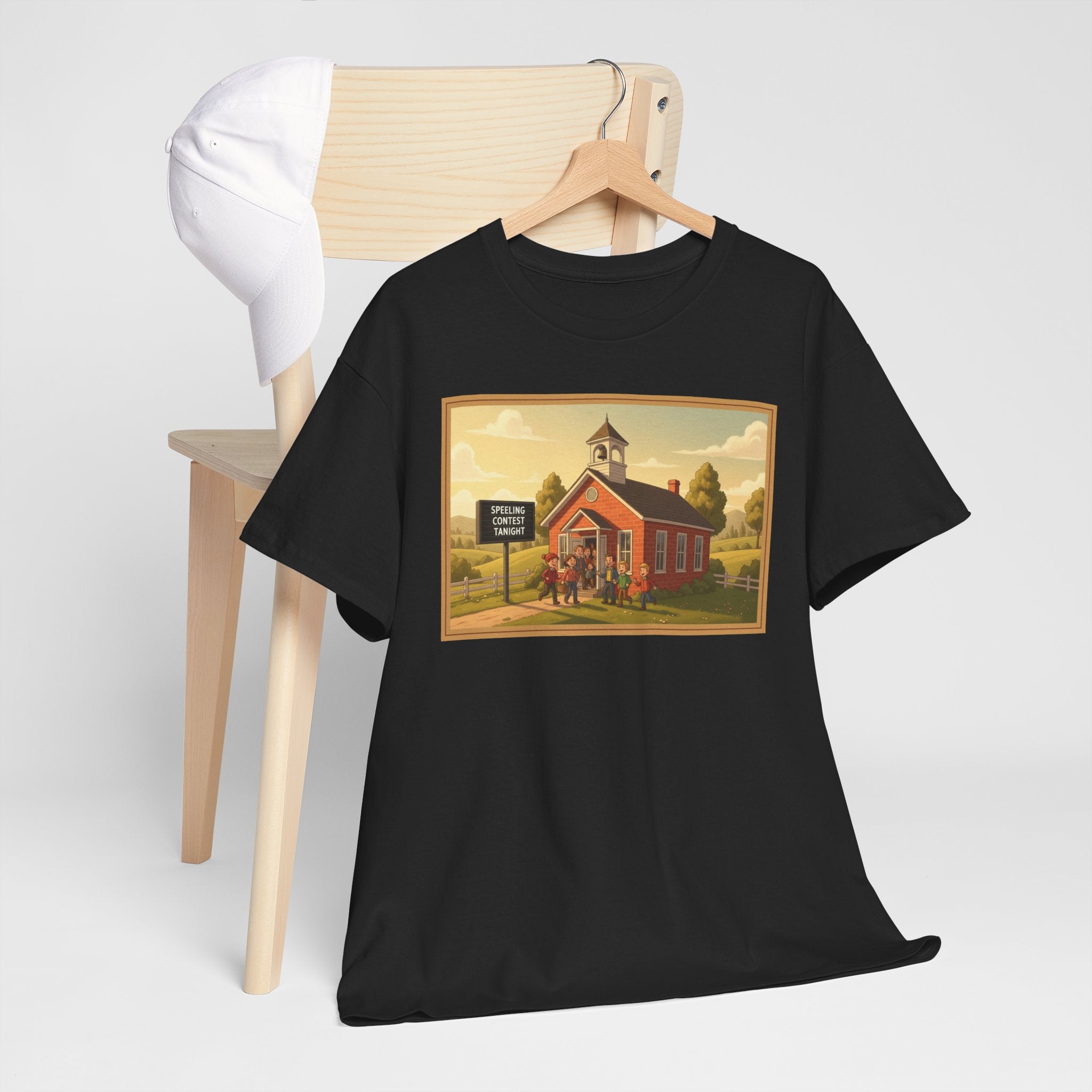 "Speeling Contest Tanight!" Funny Small Town T-Shirt | Humorous School Sign Tee | Ironic Comedy Shirt | Perfect Gift for Teachers, Word Nerds & Grammar Lovers