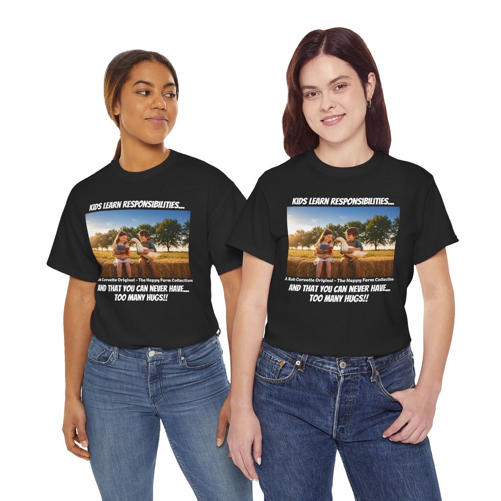 Kids Learn Responsibilities Shirt - You Can Never Have Too Many Hugs - Happy Farm Collection Tee - Farm Kids Gift - Homestead Family Shirt
