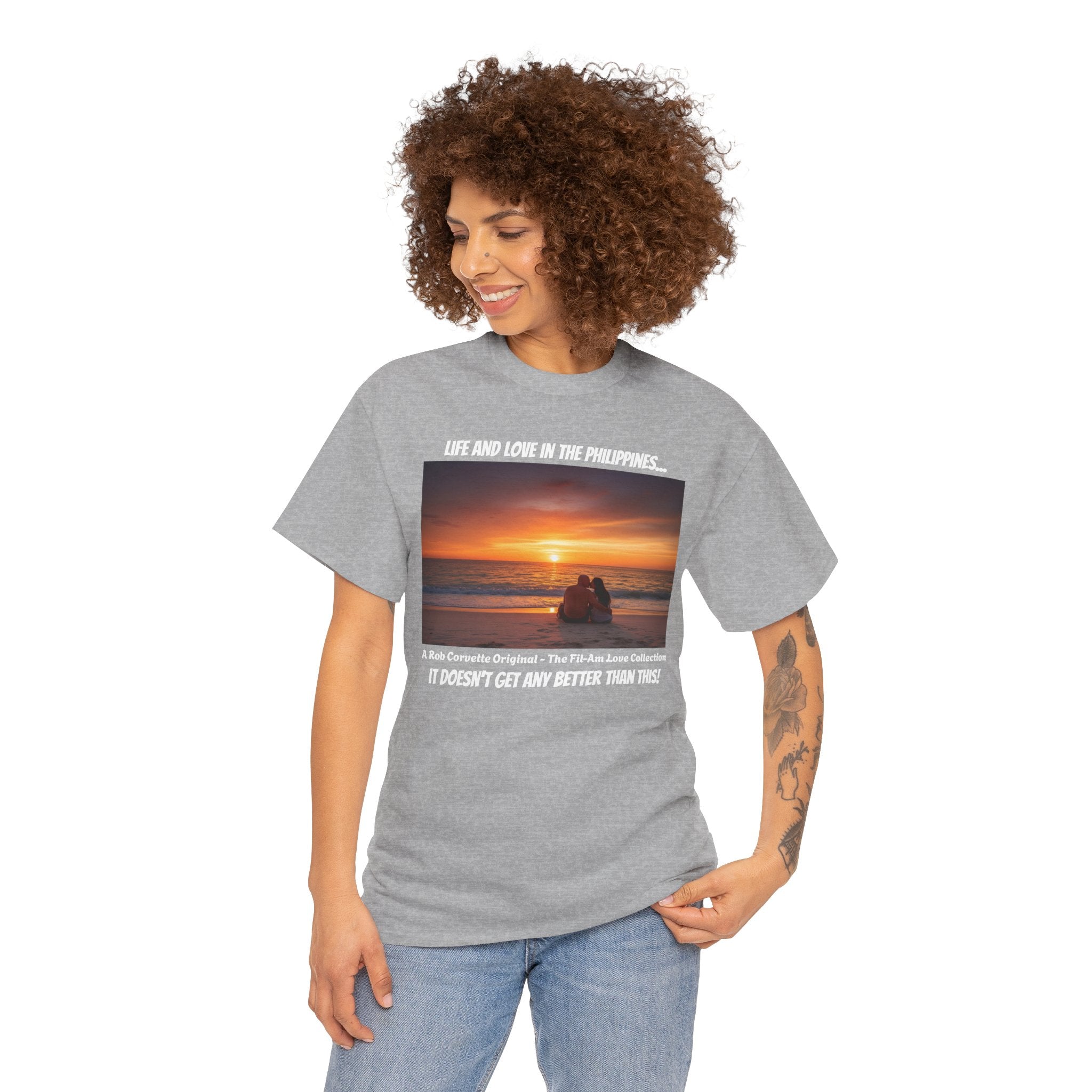 Life and Love in the Philippines, Fil-Am Couple Sunset Kiss Beach Shirt, Filipino American Love, Romantic Couples Gift Tee, Philippines Tour