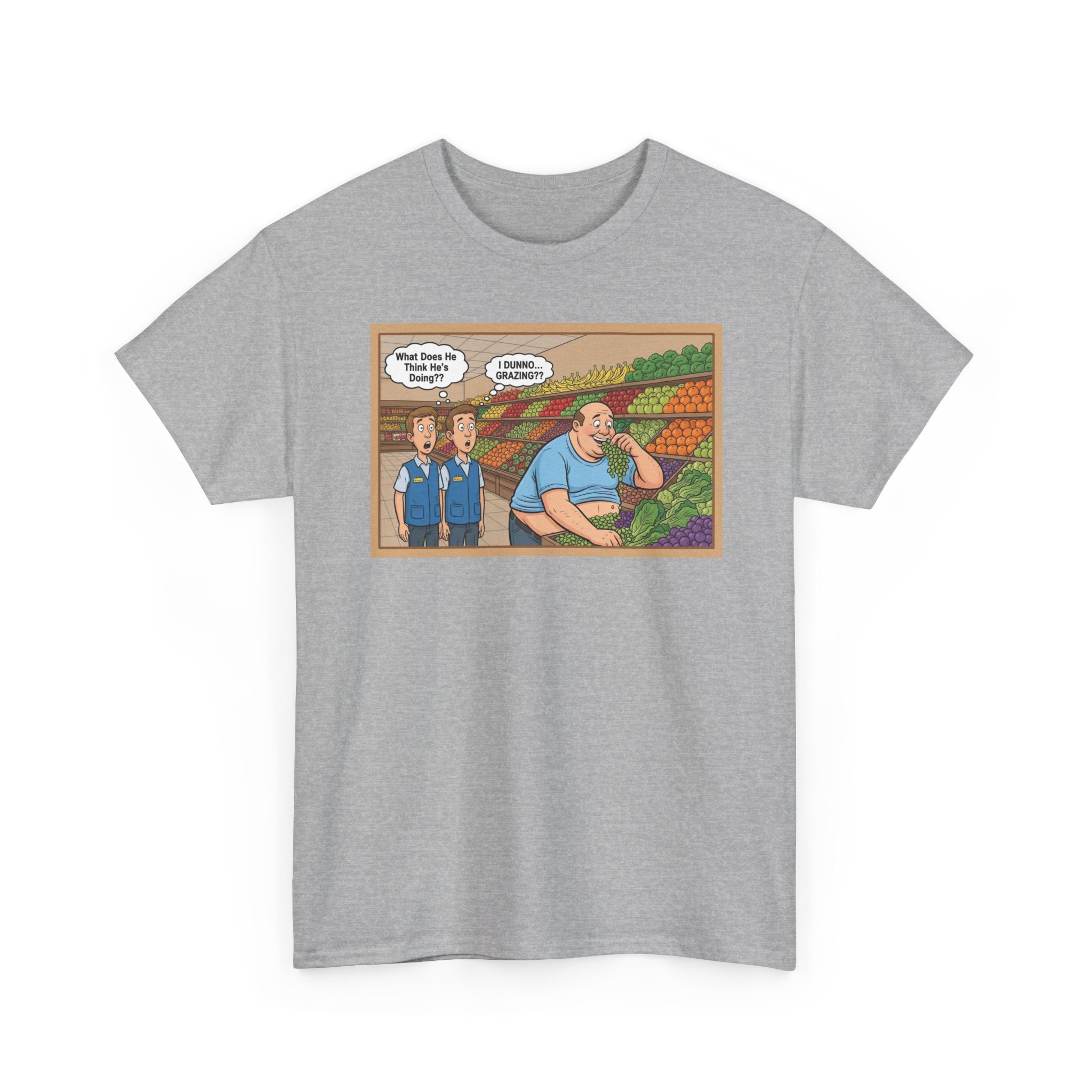 "GRAZING!" Funny Grocery Store T-Shirt | Humorous Walmart Produce Shirt | Relatable Comedy Tee | Unique Gift for Foodies & Shoppers
