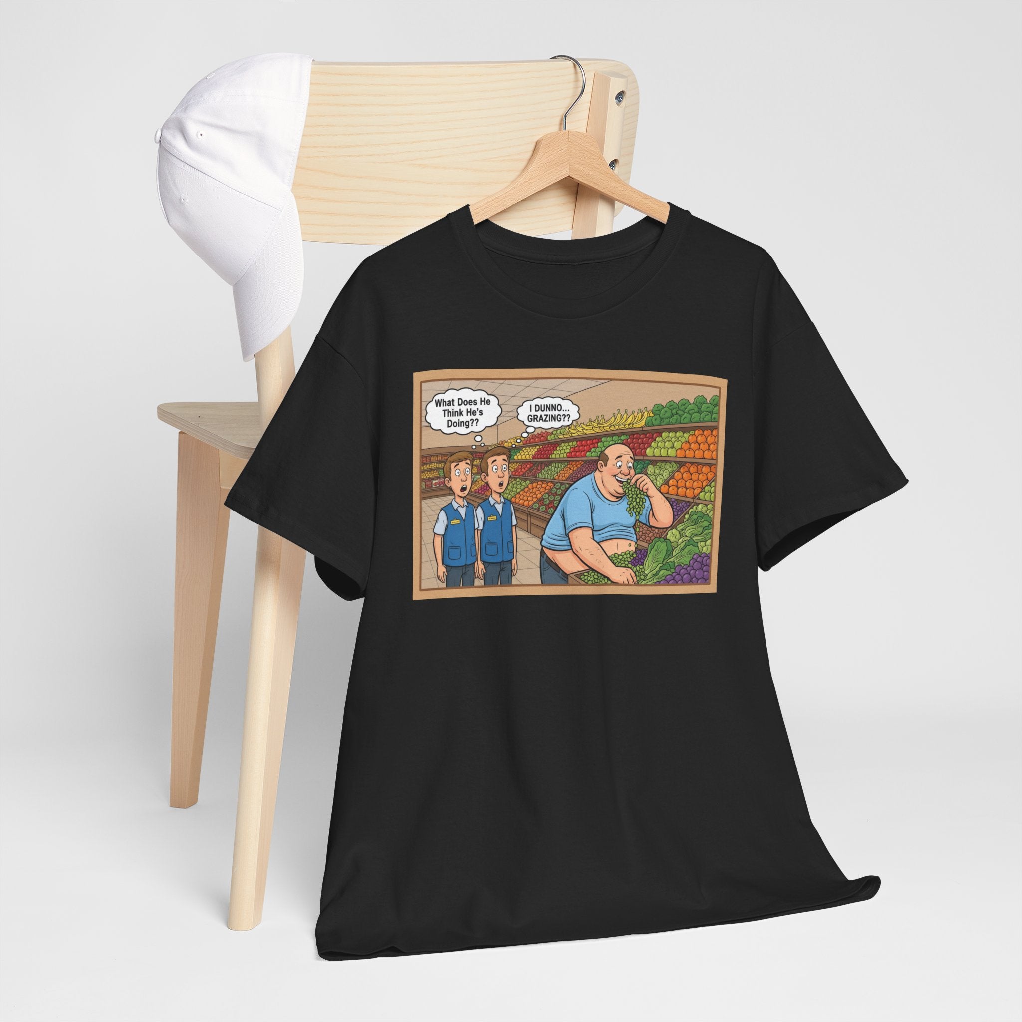 "GRAZING!" Funny Grocery Store T-Shirt | Humorous Walmart Produce Shirt | Relatable Comedy Tee | Unique Gift for Foodies & Shoppers