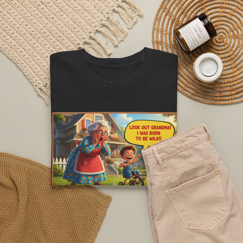 Look Out Grandma Born To Be Wild Funny Grandkid Shirt | Humor Tee | Funny Gift for Grandma | Tricycle Boy Funny Shirt