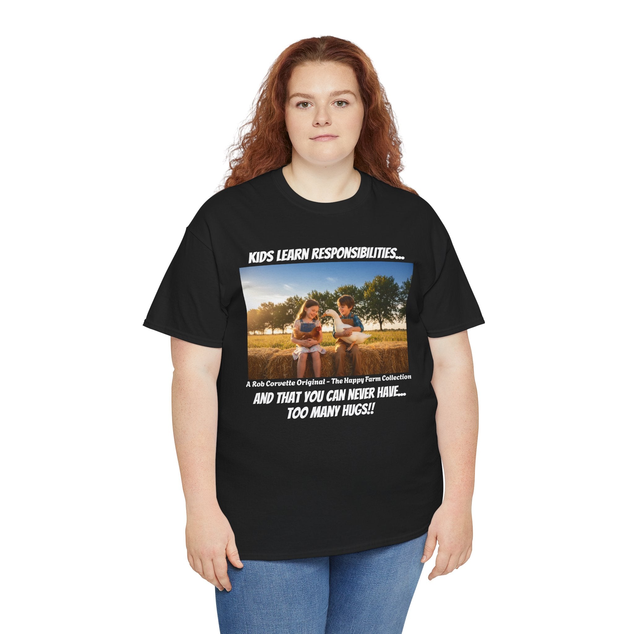 Kids Learn Responsibilities Shirt - You Can Never Have Too Many Hugs - Happy Farm Collection Tee - Farm Kids Gift - Homestead Family Shirt