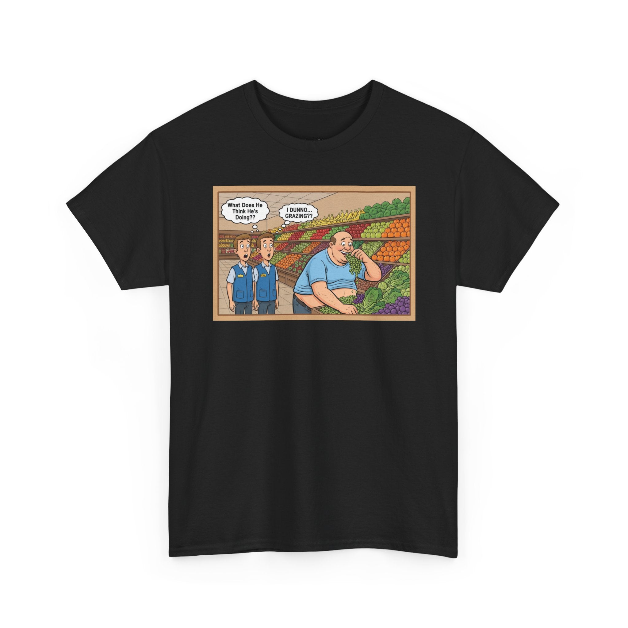 "GRAZING!" Funny Grocery Store T-Shirt | Humorous Walmart Produce Shirt | Relatable Comedy Tee | Unique Gift for Foodies & Shoppers