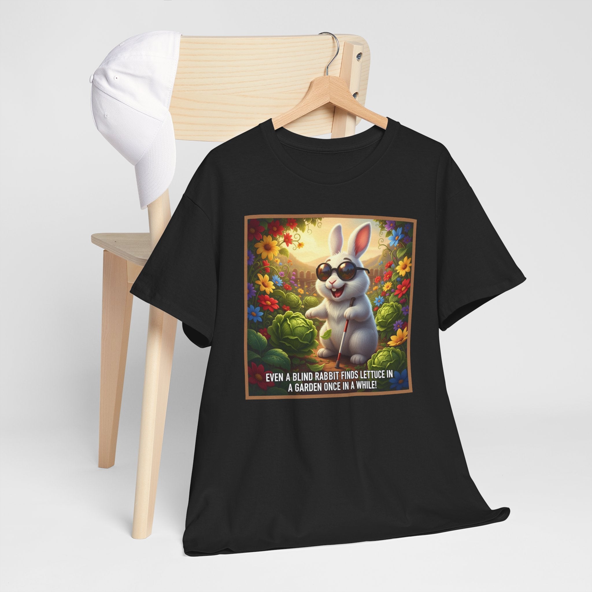 "Even A Blind Rabbit Finds Lettuce In The Garden Once In A While!" Funny Animal T-Shirt | Humorous Garden Tee | Unique Gift for Animal Lovers & Gardeners