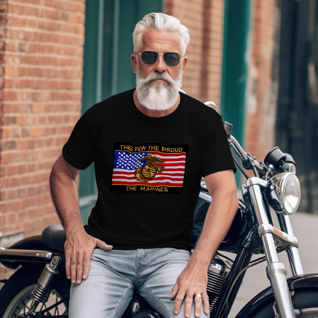 USMC Eagle Globe & Anchor American Flag T-Shirt | "The Few The Proud" Marines Patriotic Tee | Gift for Veterans