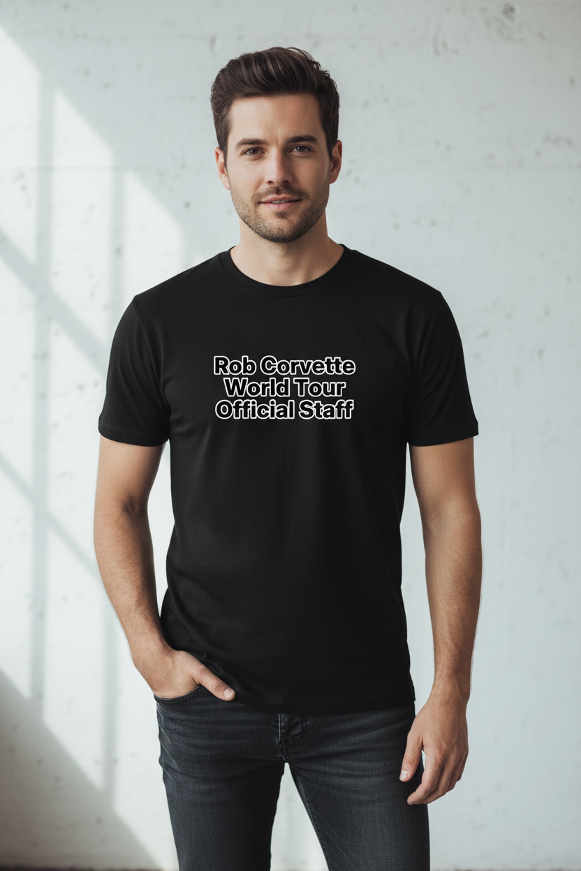 Model wearing Rob Corvette World Tour T-Shirt